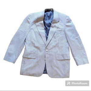 The Suit Club Men's Striped Blue and White Blazer Jacket w/ Front Pockets (XL?)